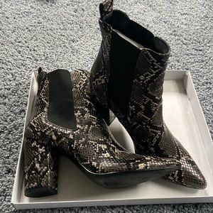 Faux snake skin feeler booties